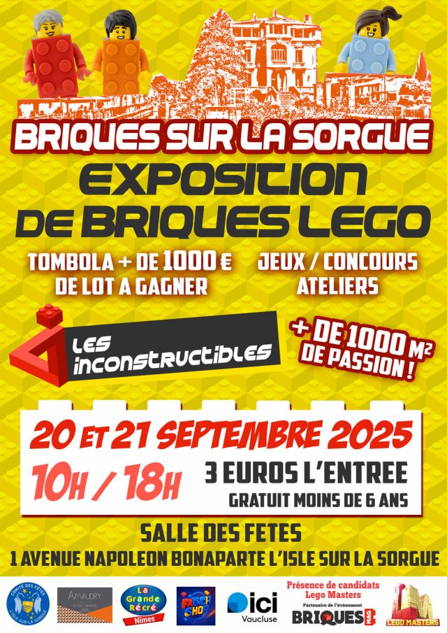 Exposition LEGO Expo LEGO Briques sur la Sorgue 2025 à L'Isle sur la Sorgue (84800) Exposition LEGO Expo LEGO Briques sur la Sorgue 2025 à L'Isle sur la Sorgue (84800)