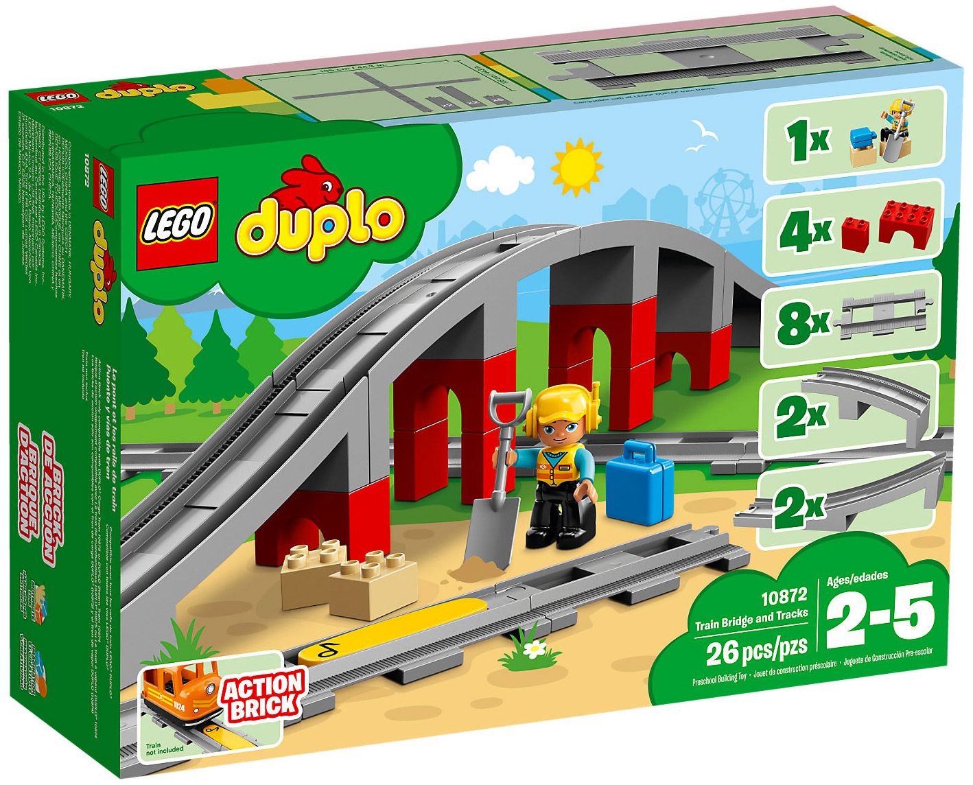 LEGO Duplo 10872 pas cher, Les rails et le pont du train