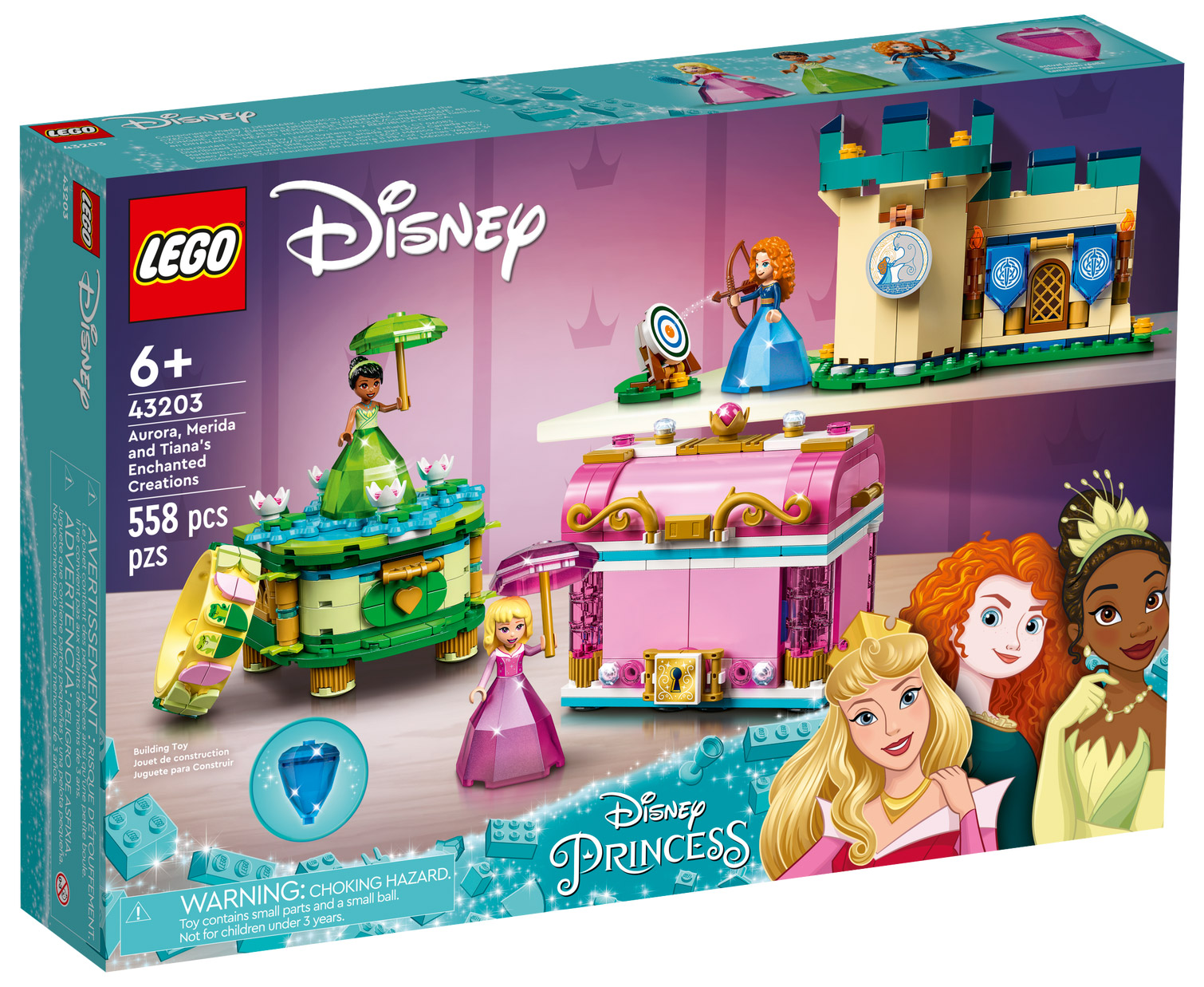 LEGO Disney 43203 pas cher, Les créations enchantées d'Aurore, Mérida et  Tiana