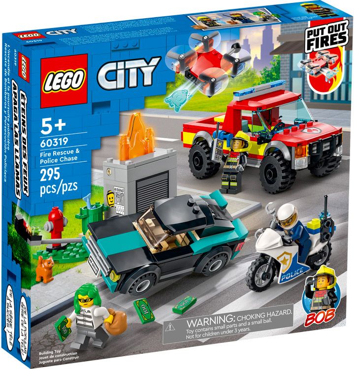 LEGO City 60319 pas cher, Le sauvetage des pompiers et la course-poursuite de la police