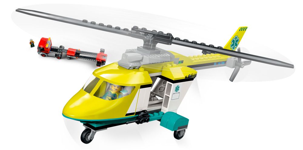 LEGO 60343 City Great Vehicles Le Transport de L'Hélicoptere de Secours,  Camion Jouet Cadeau pour les Enfants des 5 Ans