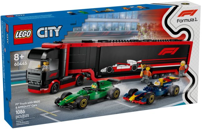 LEGO City 60445 Camion de F1 avec voitures de F1 RB20 et AMR24