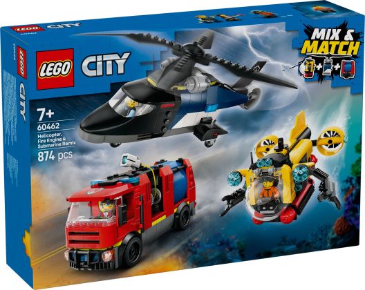 LEGO City 60462 Hélicoptère, camion de pompiers et sous-marin modulable