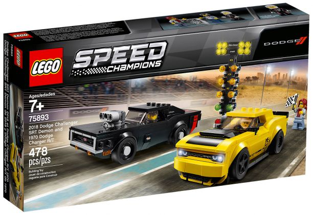 LEGO Speed Champions 75893 Dodge Challenger SRT Demon 2018 et Dodge Charger R/T 1970