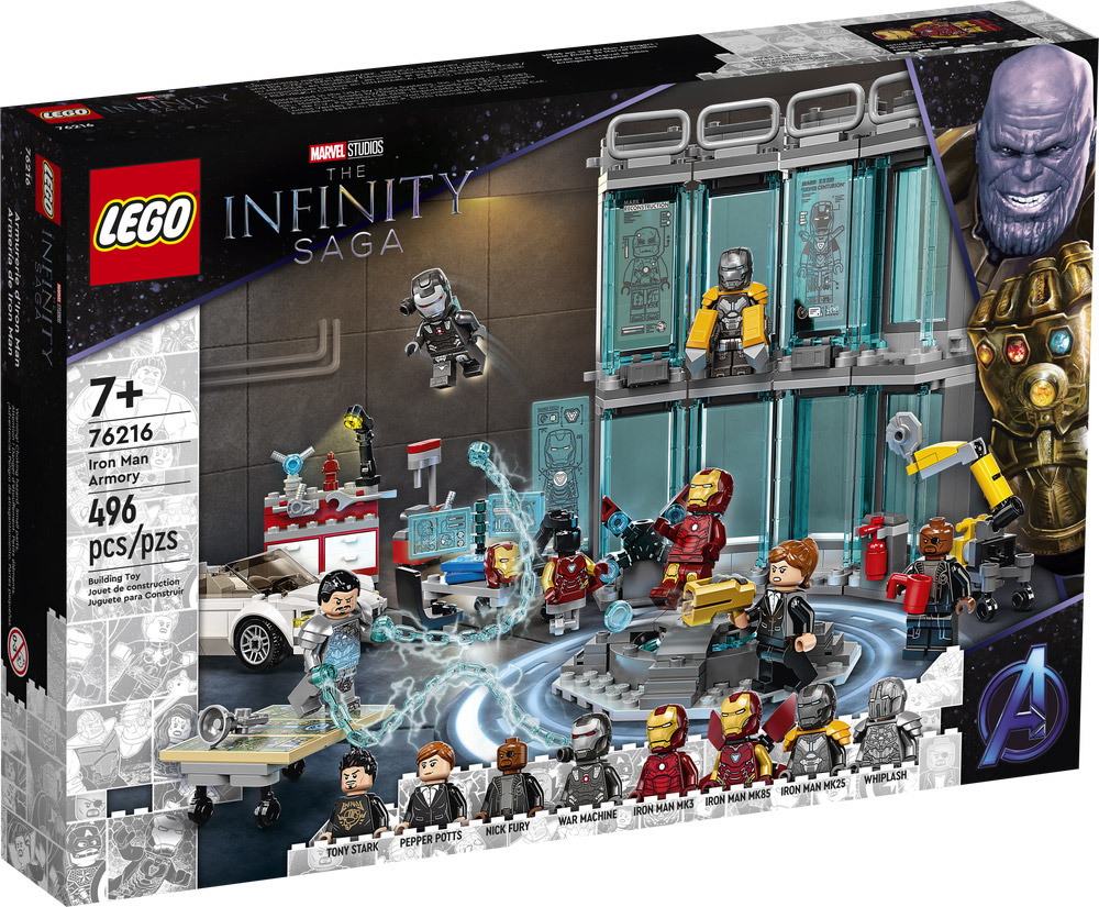 LEGO Marvel 76216 pas cher, L’armurerie d’Iron Man