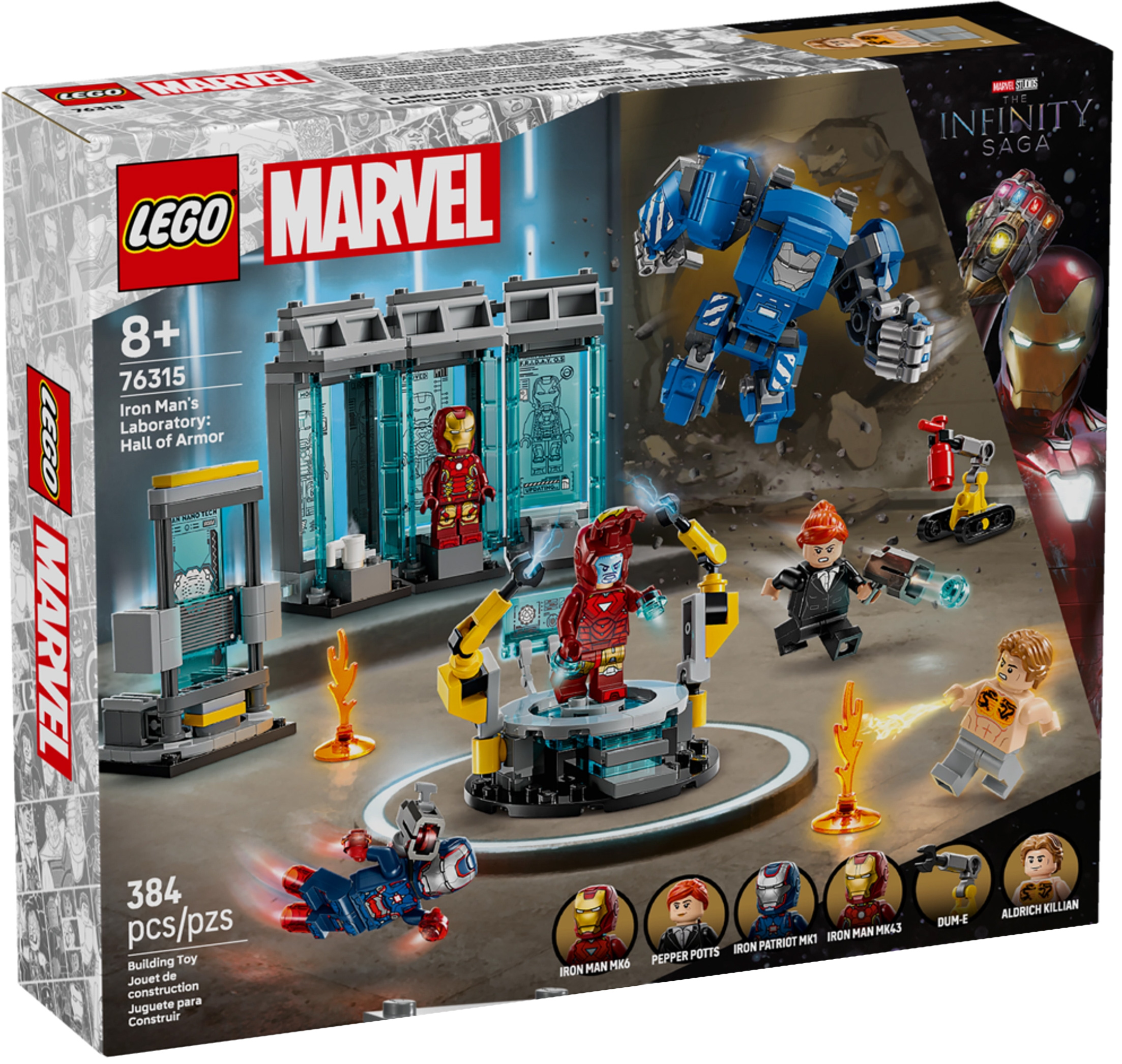 LEGO Marvel 76315 pas cher, Le laboratoire d’Iron Man : la salle des armures