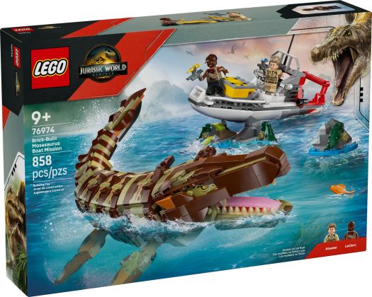 LEGO Jurassic World 76974 Le bateau en mission et le mosasaure en briques