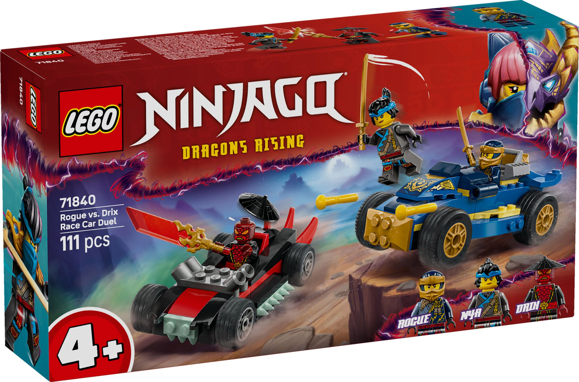 Nouveau LEGO Ninjago 71840 Le duel en voitures de course de Rogue et Drix // Juin 2025